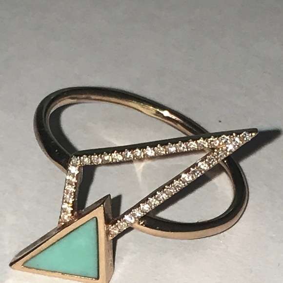 Jewelry - 14k rose gold turquoise, diamond pave ring, sz9